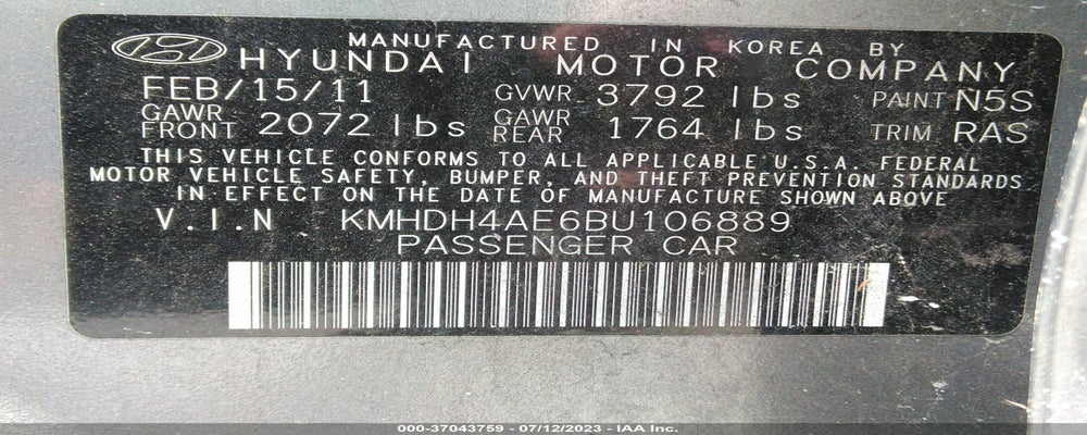 KMHDH4AE6BU106889 2011 HYUNDAI ELANTRA photo no. 9
