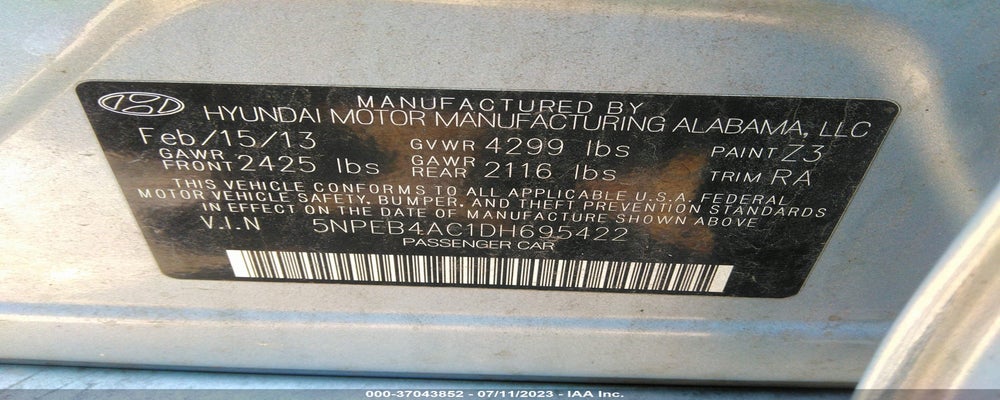 5NPEB4AC1DH695422 2013 HYUNDAI SONATA photo no. 9