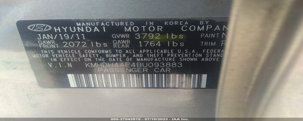 KMHDH4AE4BU093883 2011 HYUNDAI ELANTRA photo no. 9