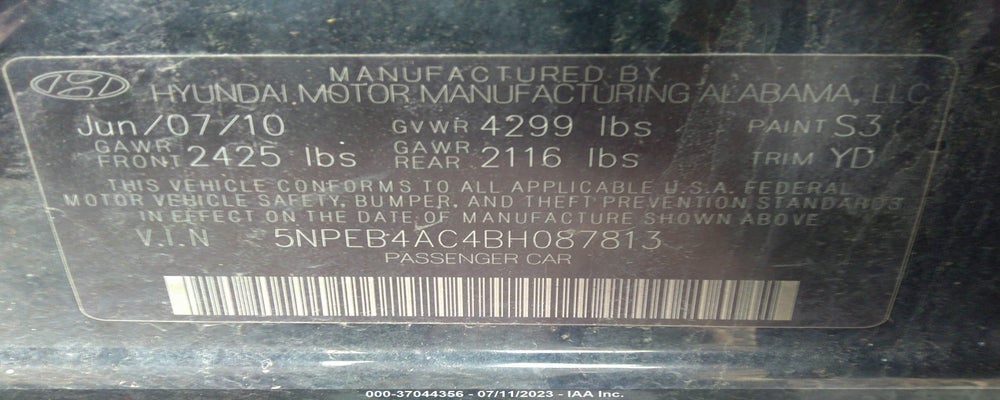5NPEB4AC4BH087813 2011 HYUNDAI SONATA photo no. 9