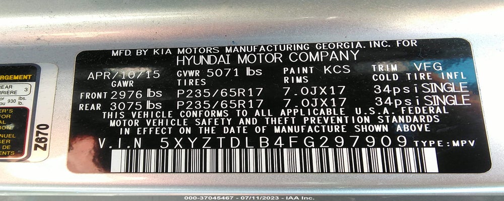 5XYZTDLB4FG297909 2015 HYUNDAI SANTA FE SPORT photo no. 9