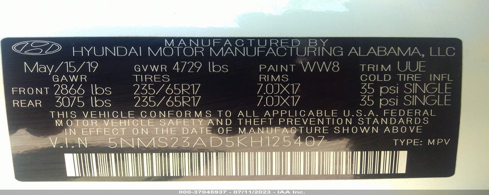 5NMS23AD5KH125407 2019 HYUNDAI SANTA FE photo no. 9
