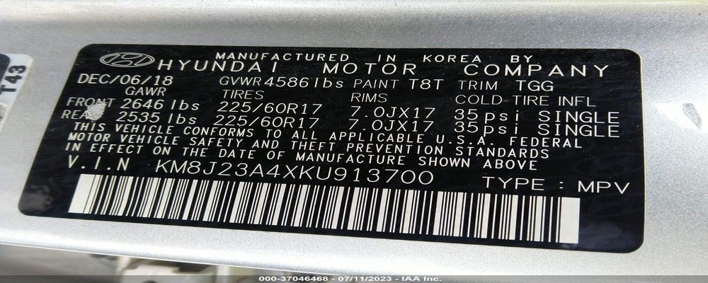 KM8J23A4XKU913700 2019 HYUNDAI TUCSON photo no. 9