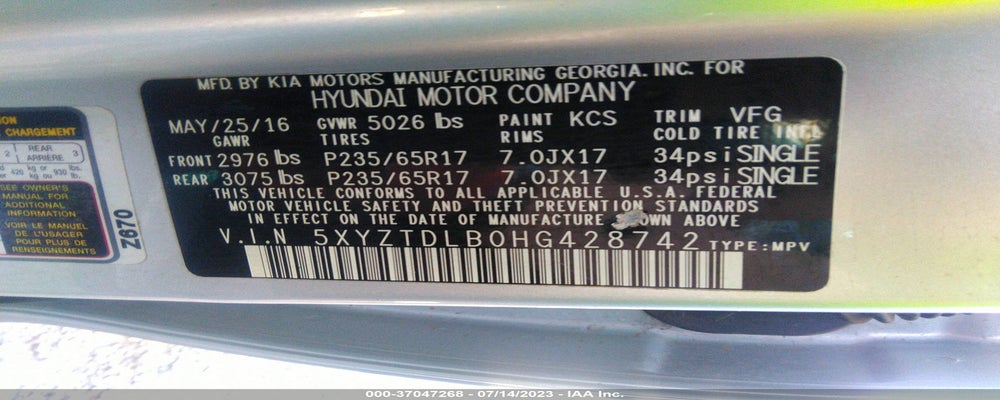 5XYZTDLB0HG428742 2017 HYUNDAI SANTA FE SPORT photo no. 9