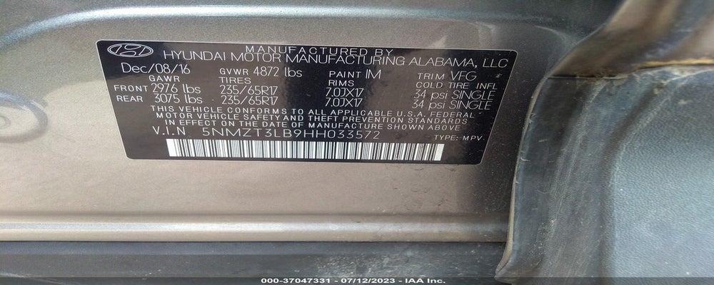 5NMZT3LB9HH033572 2017 HYUNDAI SANTA FE SPORT photo no. 9