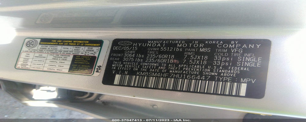 KM8SM4HF7HU166447 2017 HYUNDAI SANTA FE photo no. 9
