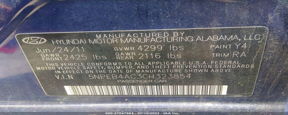5NPEB4AC3CH323854 2012 HYUNDAI SONATA photo no. 9