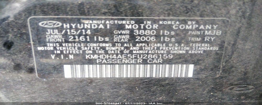 KMHDH4AE5FU286159 2015 HYUNDAI ELANTRA photo no. 9