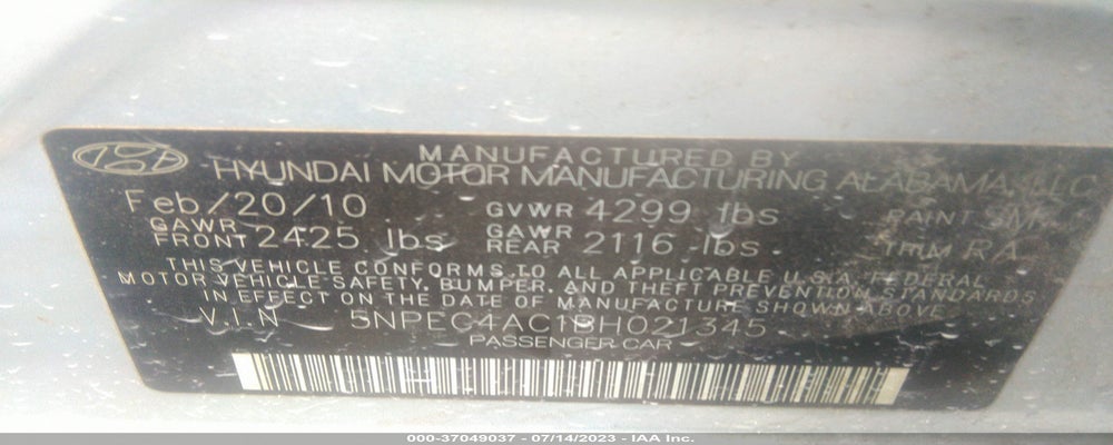 5NPEC4AC1BH021345 2011 HYUNDAI SONATA photo no. 9