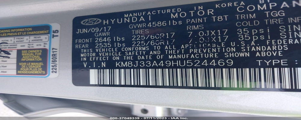 KM8J33A49HU524469 2017 HYUNDAI TUCSON photo no. 9