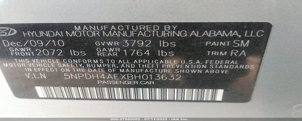 5NPDH4AEXBH013632 2011 HYUNDAI ELANTRA photo no. 9