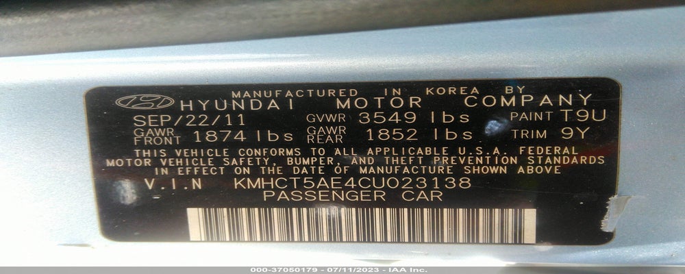 KMHCT5AE4CU023138 2012 HYUNDAI ACCENT photo no. 9