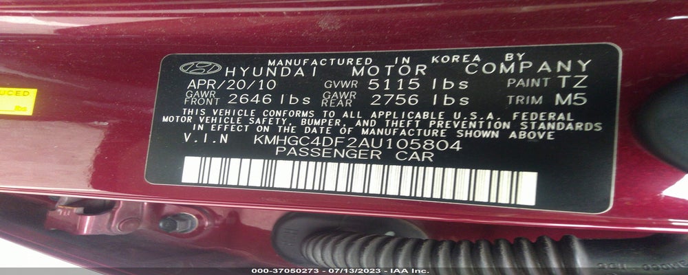 KMHGC4DF2AU105804 2010 HYUNDAI GENESIS photo no. 9
