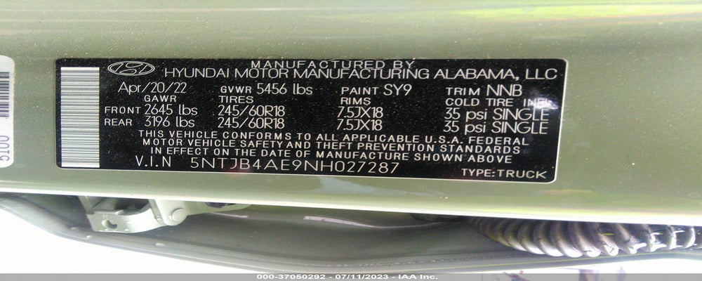 5NTJB4AE9NH027287 2022 HYUNDAI SANTA CRUZ photo no. 9