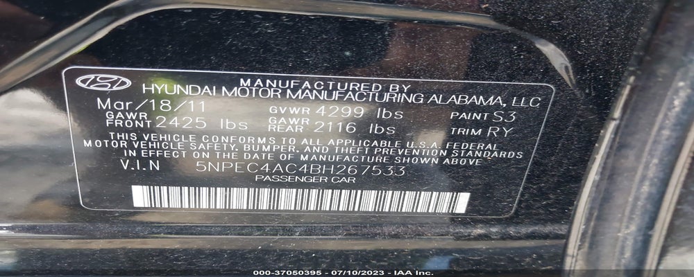 5NPEC4AC4BH267533 2011 HYUNDAI SONATA photo no. 9
