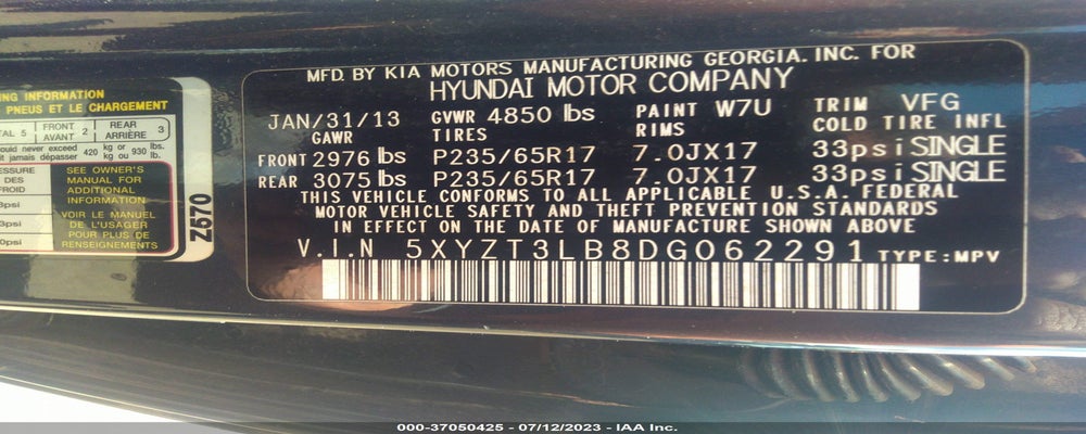 5XYZT3LB8DG062291 2013 HYUNDAI SANTA FE photo no. 9