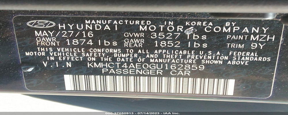 KMHCT4AE0GU162859 2016 HYUNDAI ACCENT photo no. 9