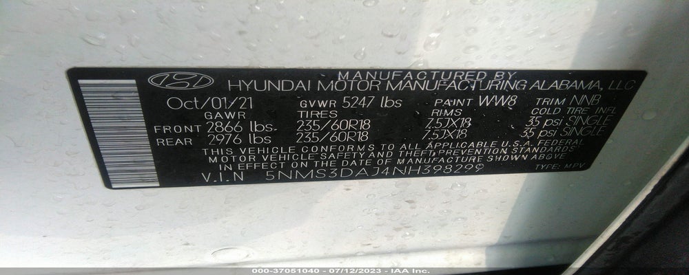 5NMS3DAJ4NH398299 2022 HYUNDAI SANTA FE photo no. 9