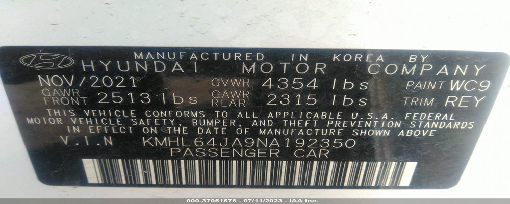 KMHL64JA9NA192350 2022 HYUNDAI SONATA photo no. 9
