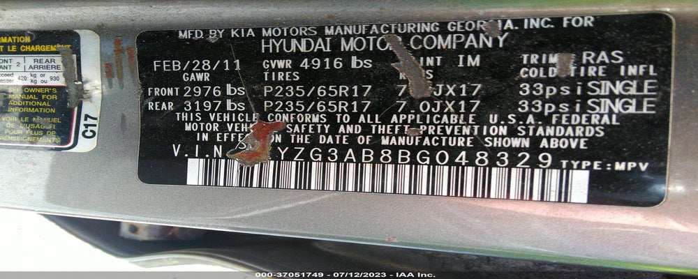 5XYZG3AB8BG048329 2011 HYUNDAI SANTA FE photo no. 9