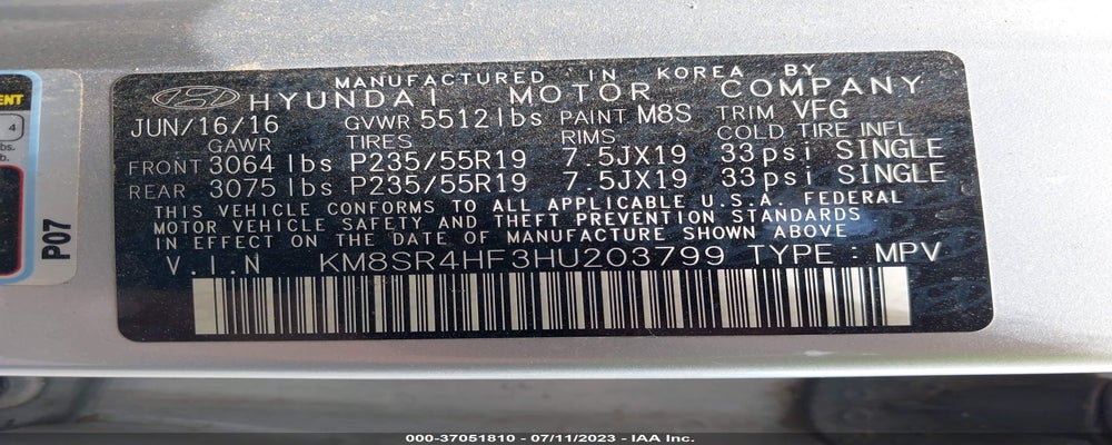 KM8SR4HF3HU203799 2017 HYUNDAI SANTA FE photo no. 9