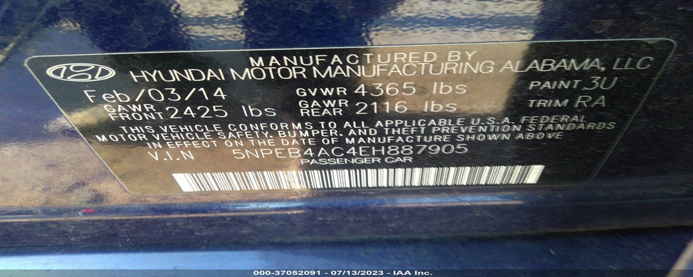 5NPEB4AC4EH887905 2014 HYUNDAI SONATA photo no. 9