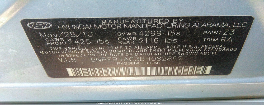 5NPEB4AC3BH082862 2011 HYUNDAI SONATA photo no. 9