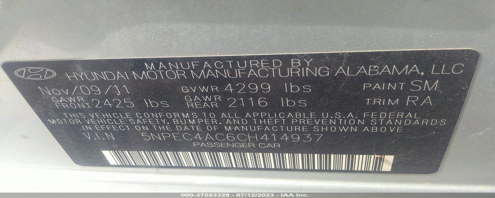 5NPEC4AC6CH414937 2012 HYUNDAI SONATA photo no. 9