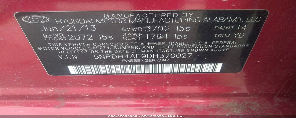 5NPDH4AE9DH370027 2013 HYUNDAI ELANTRA photo no. 9