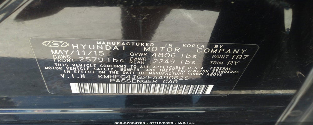 KMHFG4JG2FA490626 2015 HYUNDAI AZERA photo no. 9