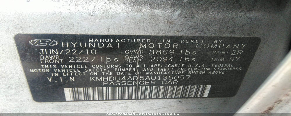 KMHDU4AD5AU135057 2010 HYUNDAI ELANTRA photo no. 9