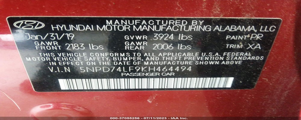 5NPD74LF9KH464494 2019 HYUNDAI ELANTRA photo no. 9