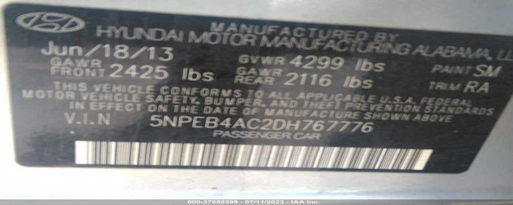 5NPEB4AC2DH767776 2013 HYUNDAI SONATA photo no. 9