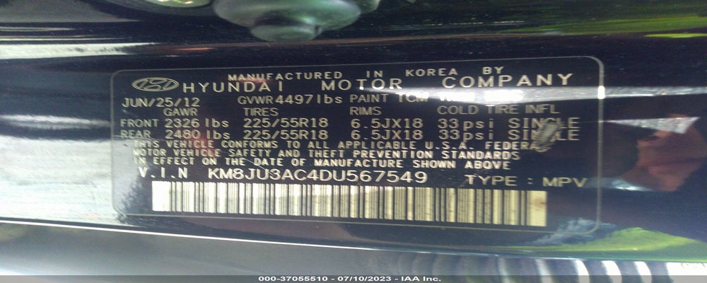 KM8JU3AC4DU567549 2013 HYUNDAI TUCSON photo no. 9