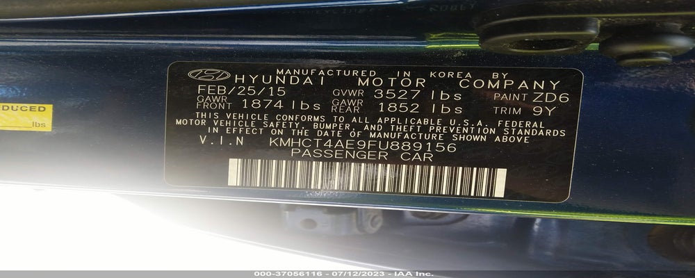 KMHCT4AE9FU889156 2015 HYUNDAI ACCENT photo no. 9