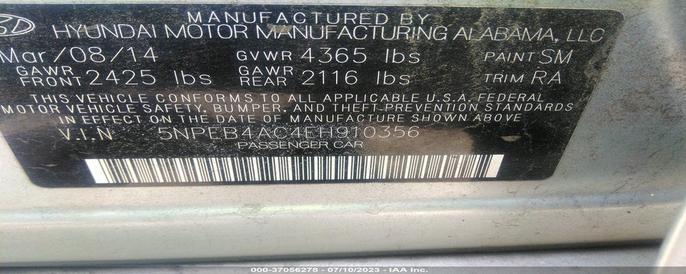 5NPEB4AC4EH910356 2014 HYUNDAI SONATA photo no. 9