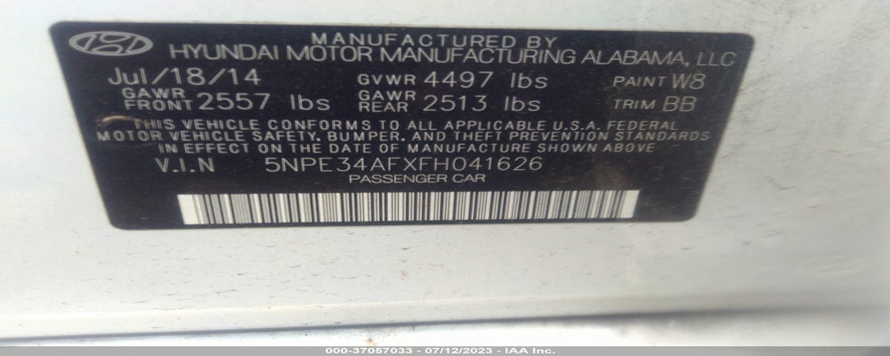 5NPE34AFXFH041626 2015 HYUNDAI SONATA photo no. 9
