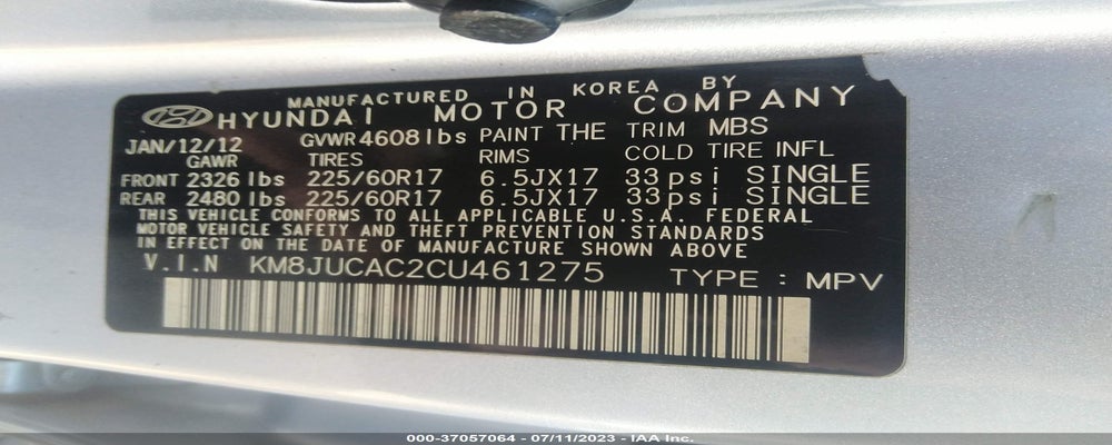 KM8JUCAC2CU461275 2012 HYUNDAI TUCSON photo no. 9