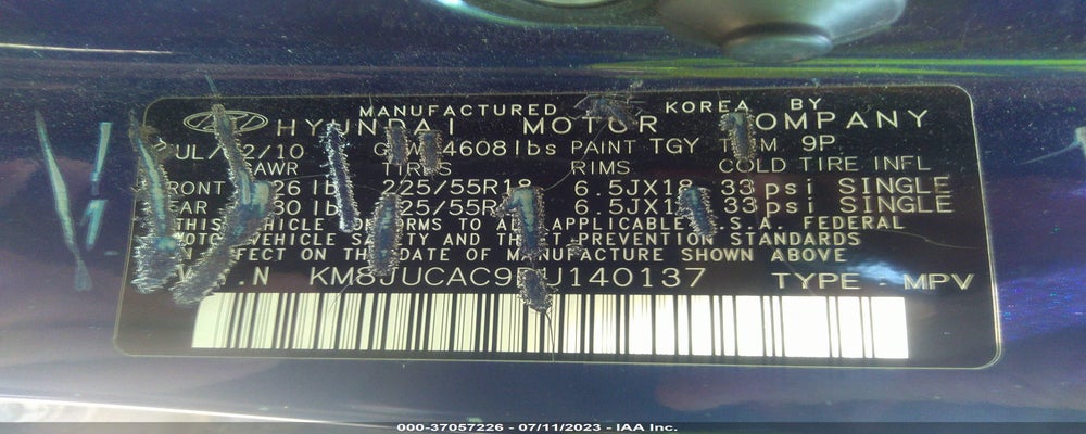 KM8JUCAC9BU140137 2011 HYUNDAI TUCSON photo no. 9