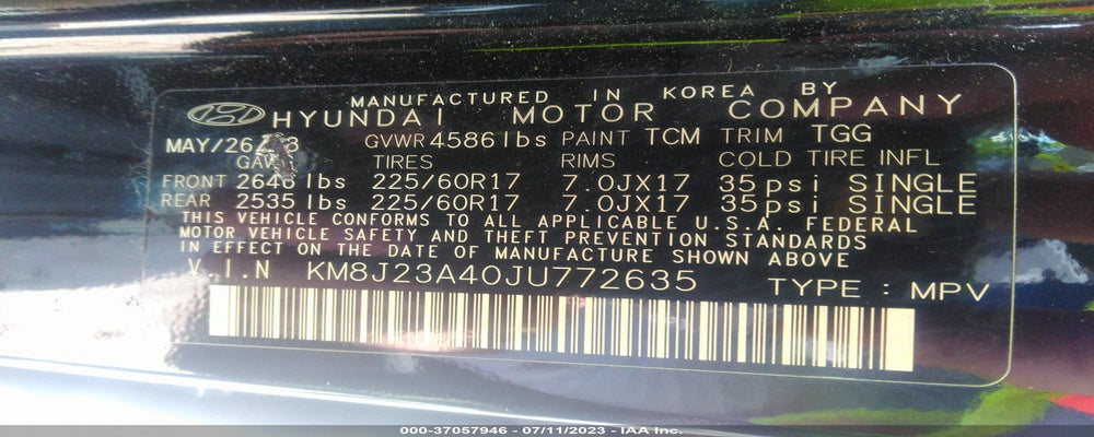 KM8J23A40JU772635 2018 HYUNDAI TUCSON photo no. 9