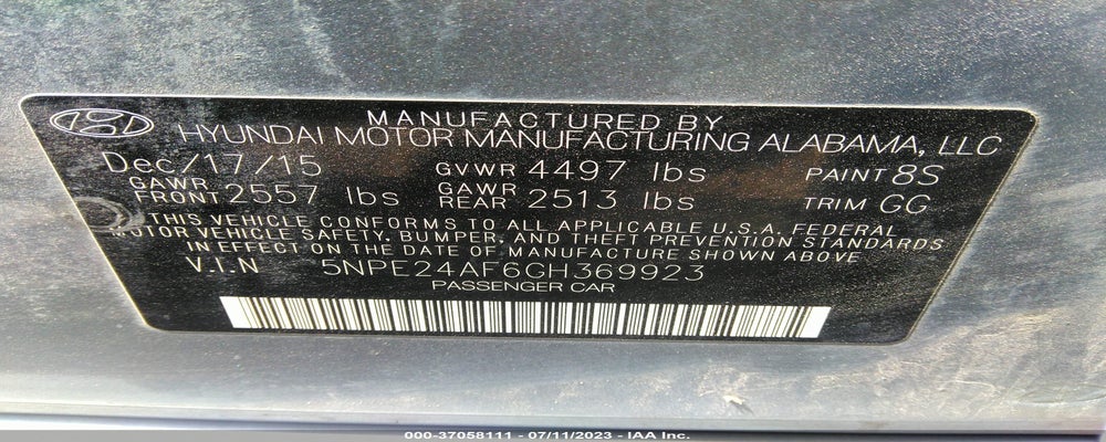 5NPE24AF6GH369923 2016 HYUNDAI SONATA photo no. 9