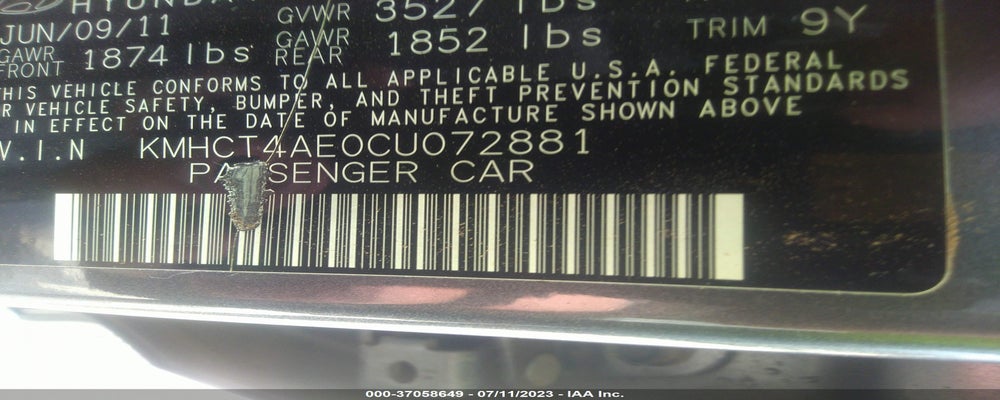 KMHCT4AE0CU072881 2012 HYUNDAI ACCENT photo no. 9