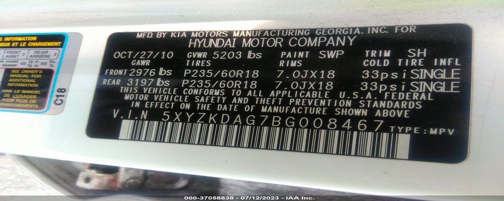 5XYZKDAG7BG008467 2011 HYUNDAI SANTA FE photo no. 9