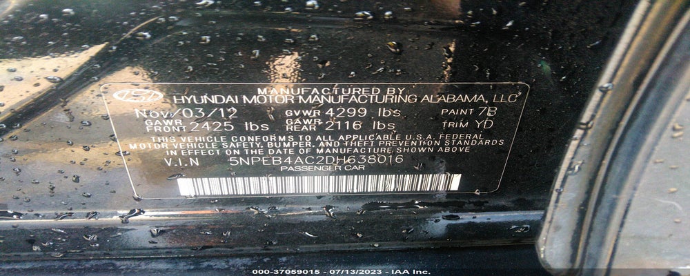5NPEB4AC2DH638016 2013 HYUNDAI SONATA photo no. 9