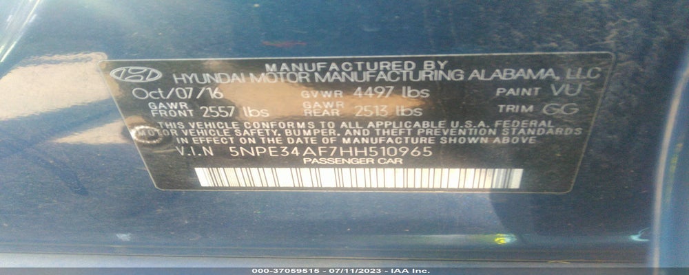 5NPE34AF7HH510965 2017 HYUNDAI SONATA photo no. 9