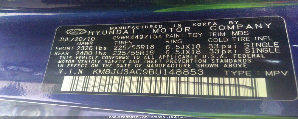 KM8JU3AC9BU148853 2011 HYUNDAI TUCSON photo no. 9