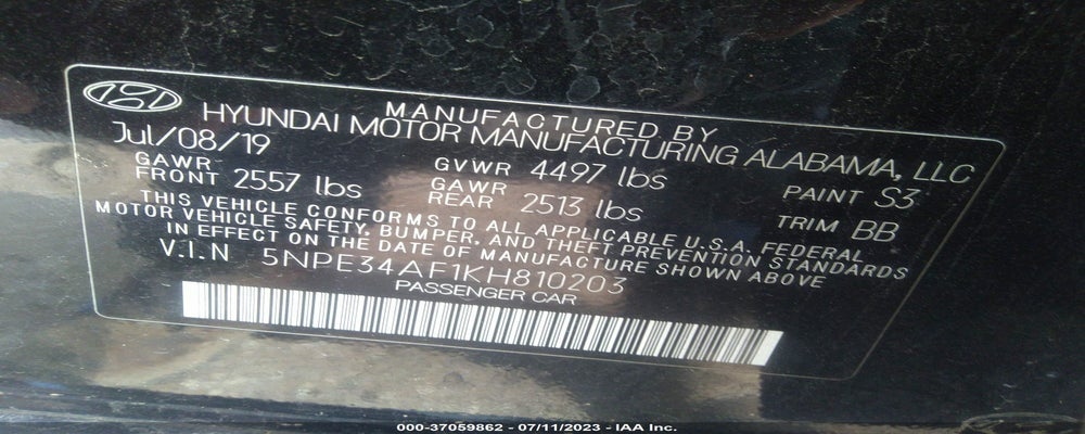 5NPE34AF1KH810203 2019 HYUNDAI SONATA photo no. 9