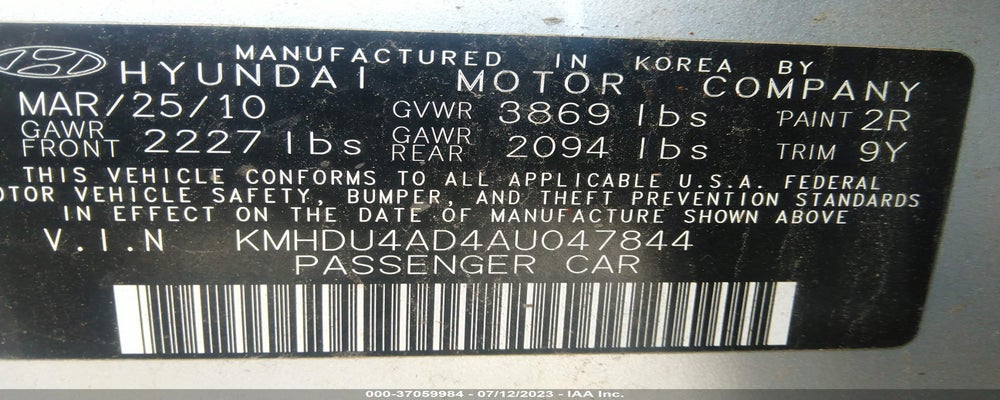 KMHDU4AD4AU047844 2010 HYUNDAI ELANTRA photo no. 9