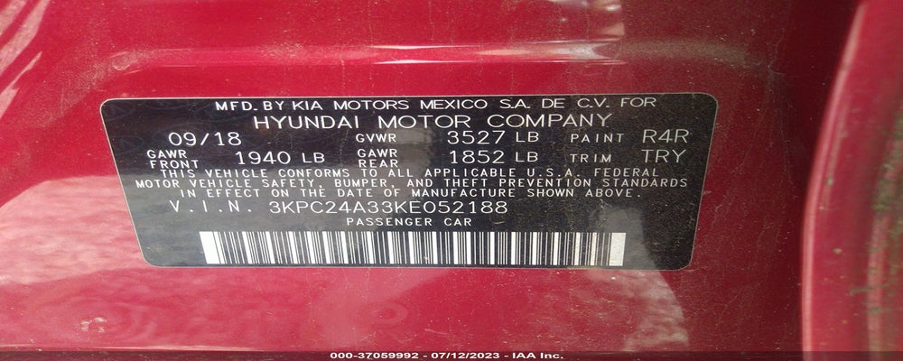 3KPC24A33KE052188 2019 HYUNDAI ACCENT photo no. 9