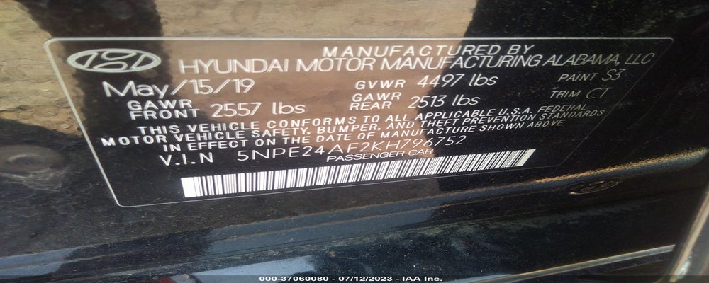 5NPE24AF2KH796752 2019 HYUNDAI SONATA photo no. 9